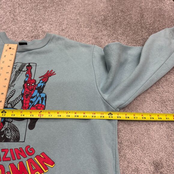 Marvel The Amazing Spider Man Graphic Pullover Sweatshirt Mens XL Teal Crew Neck - Picture 16 of 16